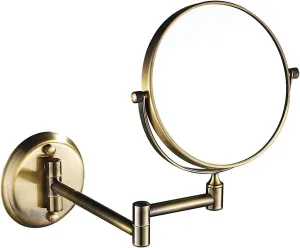 Wall-Mounted Makeup Mirror, 8-Inch Double-Sided Brass Magnifying Mirror, Extendable & 360° Swivel for Shaving and Grooming