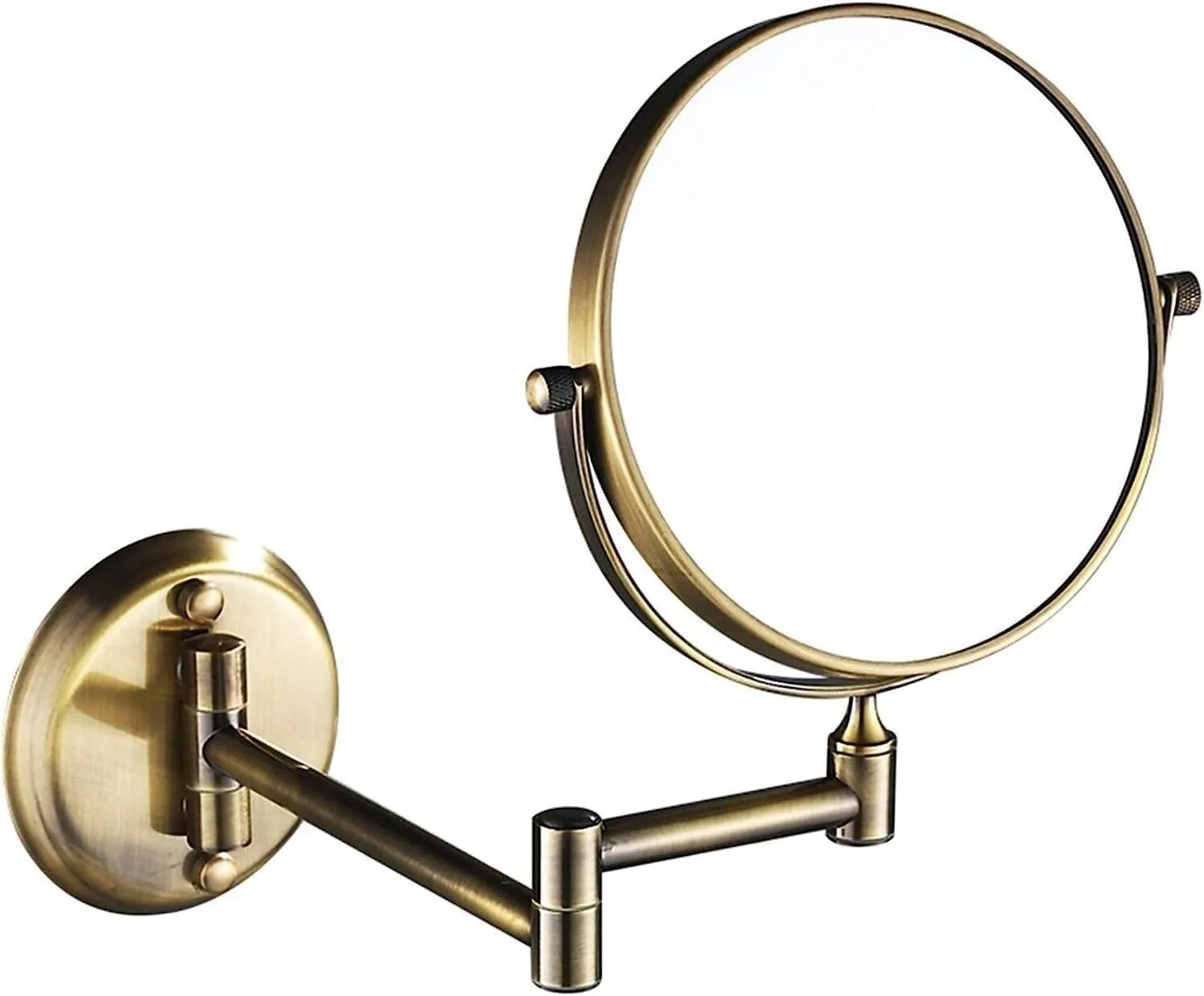 Wall-Mounted Makeup Mirror, 8-Inch Double-Sided Brass Magnifying Mirror, Extendable & 360° Swivel for Shaving and Grooming