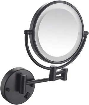 Wall Mounted Makeup Mirror, 8-Inch Lighted Makeup Mirror with Magnification, Two-Sided Extendable with Distortion Free View, Extendable Arm, for Bathroom Vanity, Round Shape ( Color : Matte Black , Si