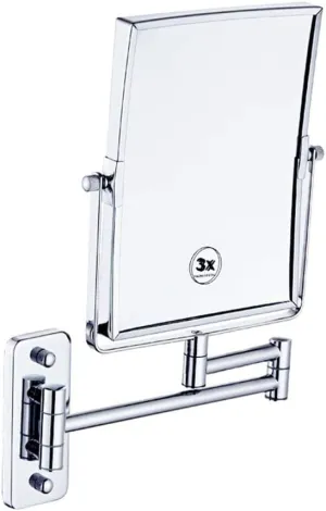 Wall Mounted Makeup Mirror with 3X Magnification, Makeup Mirror for Bathroom, Two-Sided Extendable, 360 Degree Swivel, Extendable Arm, No Light,Square, for Bathroom Vanity