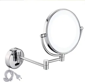 Wall Mounted Makeup Mirror with 3X Magnification, Makeup Mirror with LED Lights for Girls, 8 Inches, 360 Degree Swivel, Two-Sided Extendable, Bathroom and Hotel, Smart Sensor (Size : Plug)