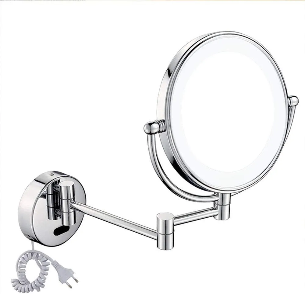 Wall Mounted Makeup Mirror with 3X Magnification, Makeup Mirror with LED Lights for Girls, 8 Inches, 360 Degree Swivel, Two-Sided Extendable, Bathroom and Hotel, Smart Sensor (Size : Plug)