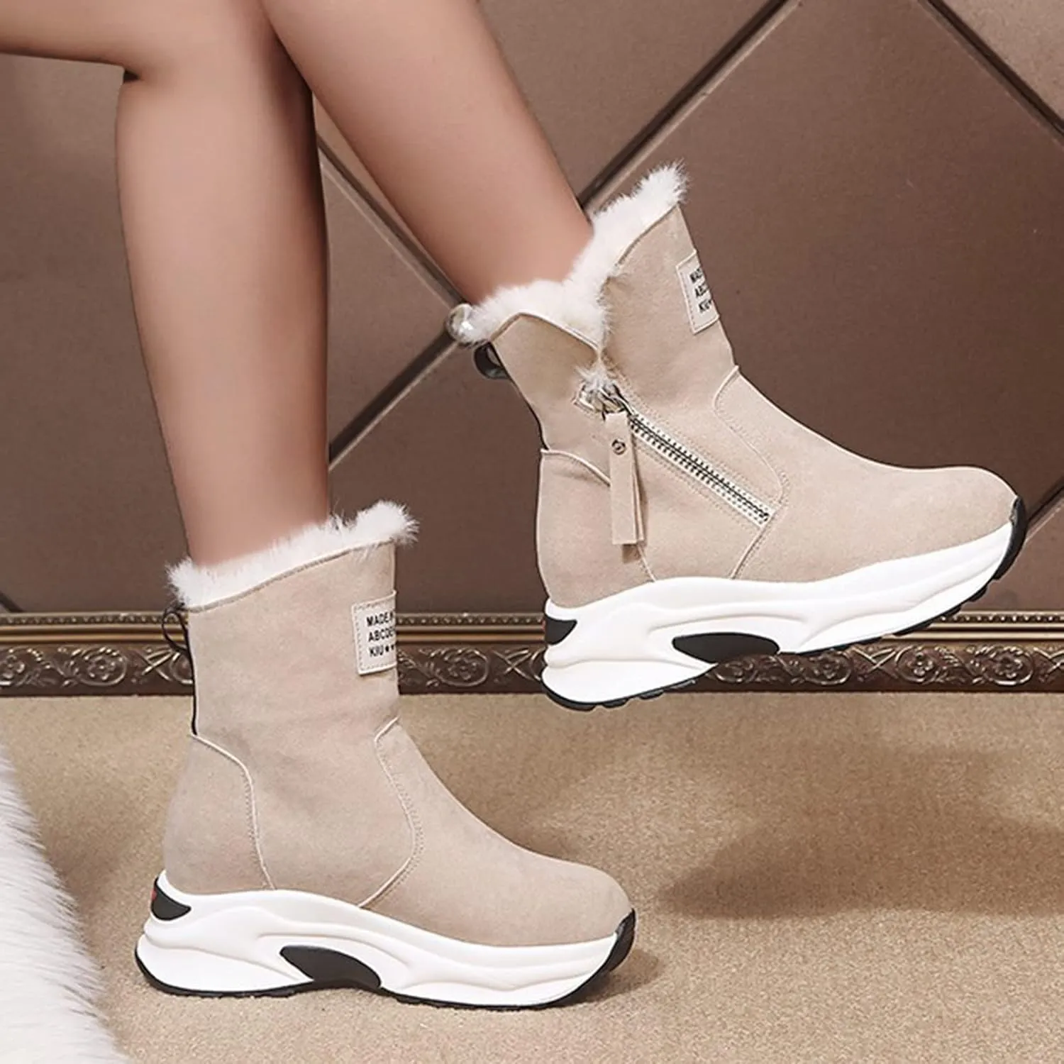 Warm Heel Women's Wedges Shoes Thermal Breathable Boots Casual Slipon Snow Winter women's Warm Wedge Boots for Women