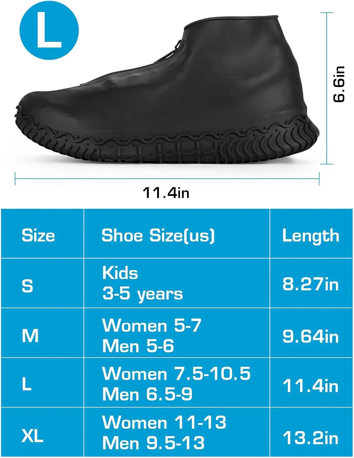 Waterproof Rain Shoe Covers, Silicone Overshoes with Zipper Non-slip Galoshes for Men and Women (S (Kids 3-5 year), Blue) (S (Kids 3-5 year), Blue)
