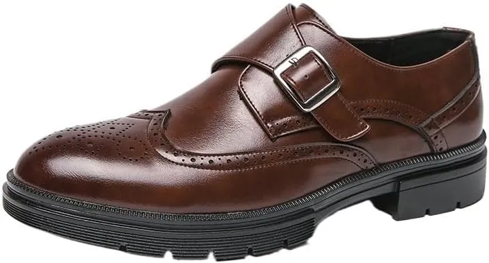 Wedding Social Shoes for Men Men's Genuine Leather Italian Wingtip Oxfords Monk Strap Buckle Brogue