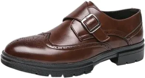 Wedding Social Shoes for Men Men's Genuine Leather Italian Wingtip Oxfords Monk Strap Buckle Brogue