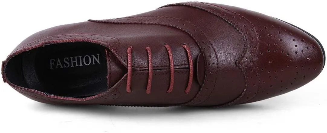 WENJHEN Men's Brogue Genuine Leather Shoes, Lace Up Formal Dress Flat Oxfords Shoes