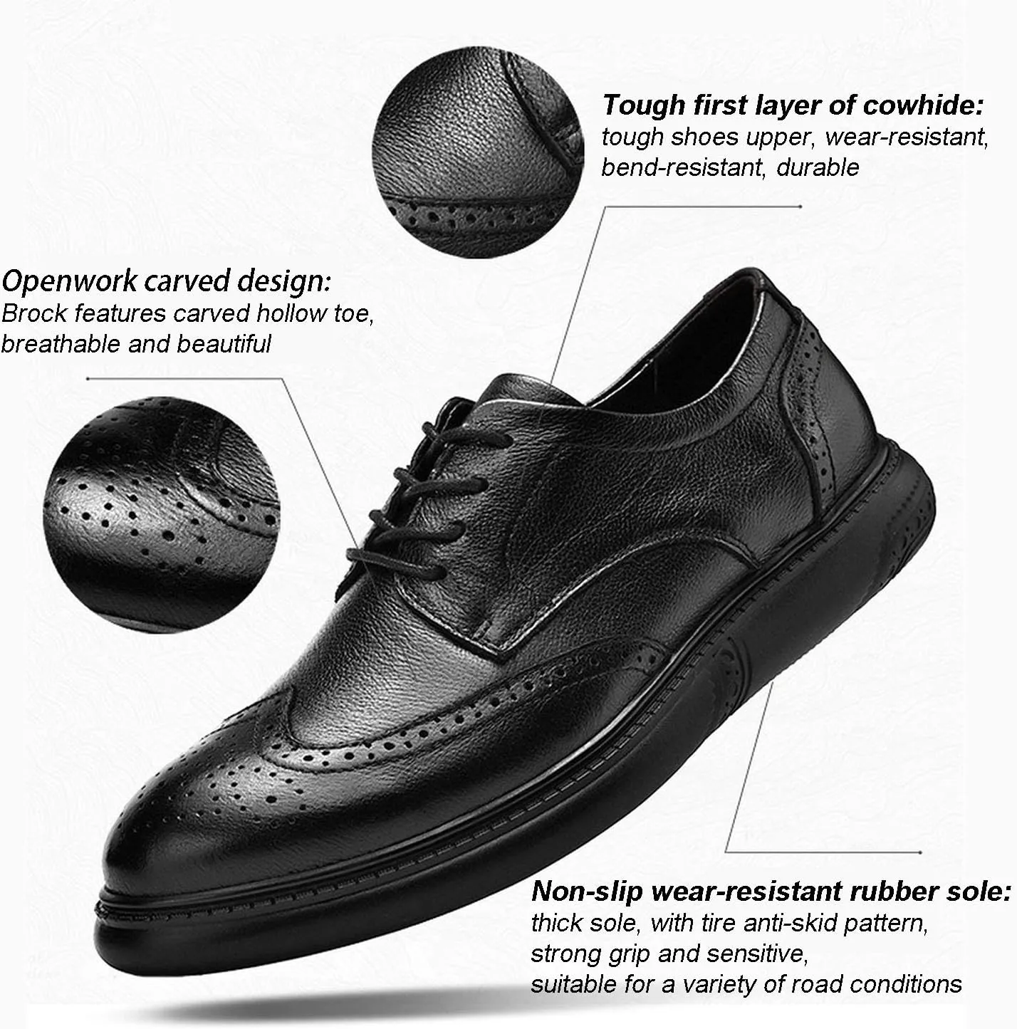 WENJHEN Men's Brogue Genuine Leather Shoes, Lace Up Formal Dress Flat Oxfords Shoes