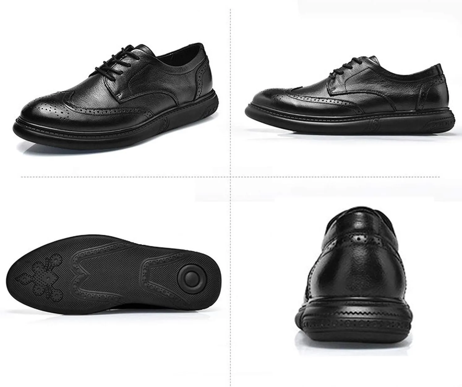 WENJHEN Men's Brogue Genuine Leather Shoes, Lace Up Formal Dress Flat Oxfords Shoes
