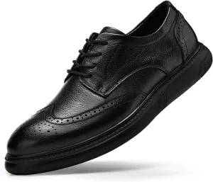 WENJHEN Men's Brogue Genuine Leather Shoes, Lace Up Formal Dress Flat Oxfords Shoes