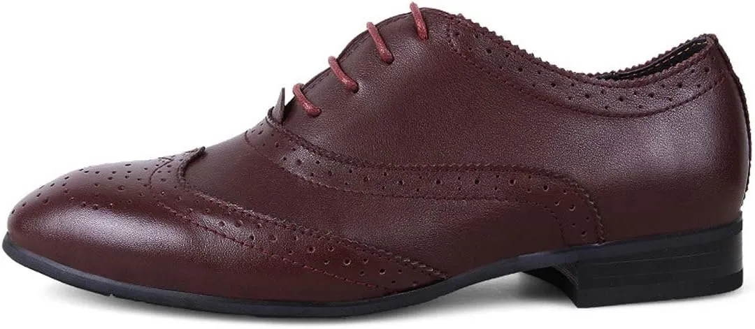 WENJHEN Men's Brogue Genuine Leather Shoes, Lace Up Formal Dress Flat Oxfords Shoes