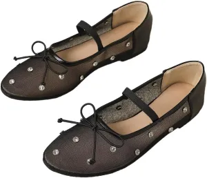 WENJIAZHIZHI Mesh Ballet Flats for Women Buckle Strap Comfy Breathable Shoes Casual Ballerina Shoes