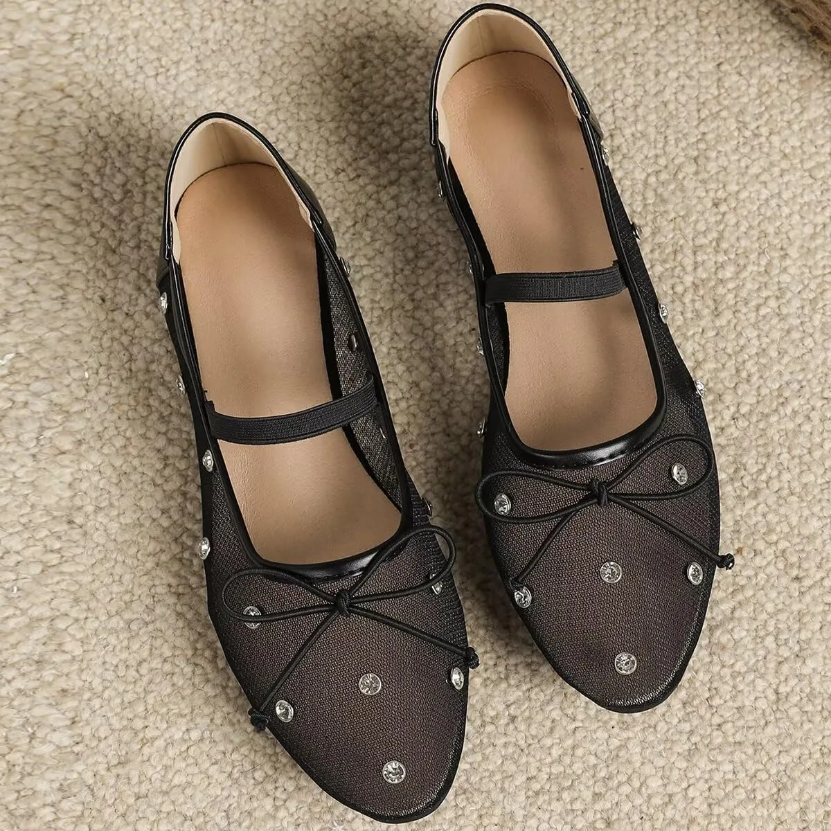 WENJIAZHIZHI Mesh Ballet Flats for Women Buckle Strap Comfy Breathable Shoes Casual Ballerina Shoes