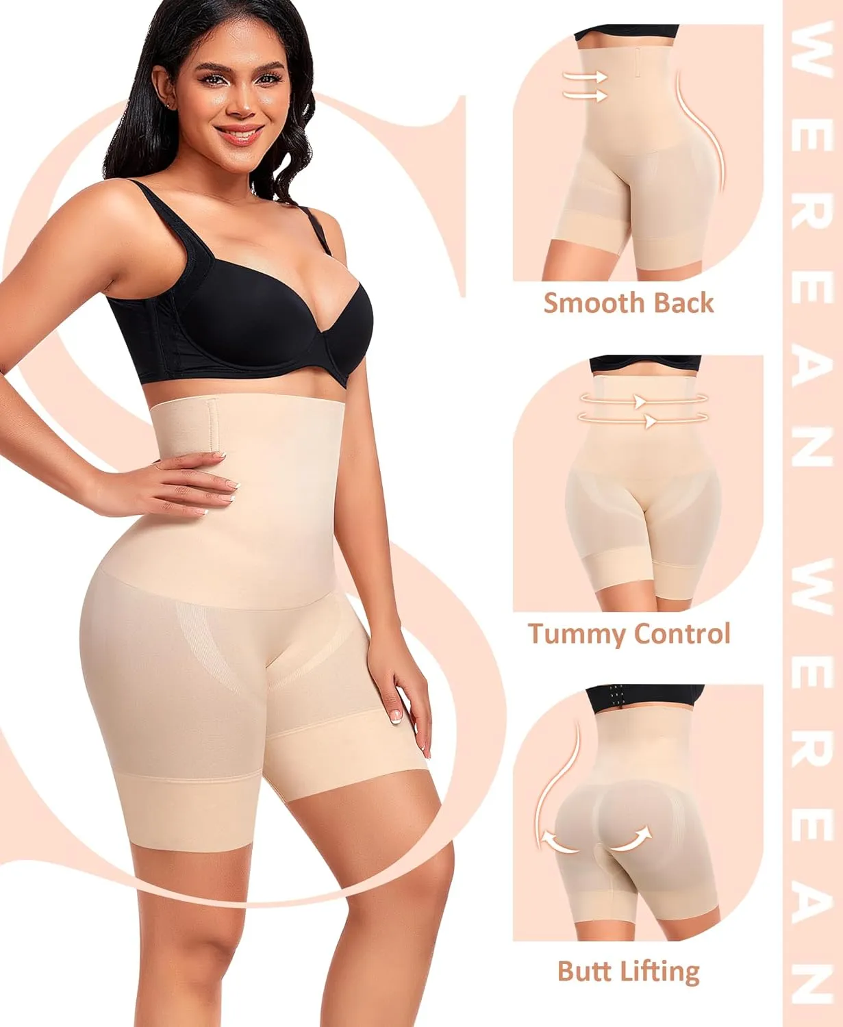 Werena Tummy Control Shapewear Shorts for Women Seamless High Waisted Body Shaper Shaping Underwear Girdle Panties