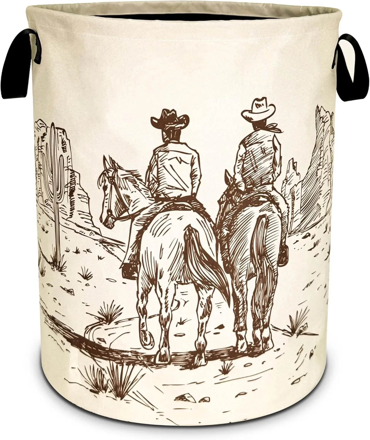 Western Cowboy Laundry Basket Desert Horse Foldable Oxford Cloth Funny Tote Bag Laundry Hamper Clothes Storage Bucket Organizer For Bathroom/Laundry Storage/Bedroom 18.9x16.5 Inch