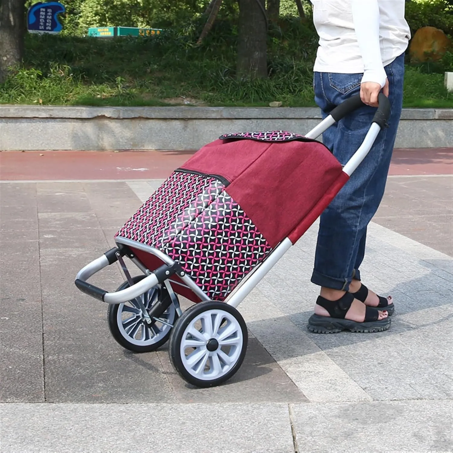 Wheeled Shopping Trolley Cart, Foldable Extended Handle Stair Climbing Wheels Removable Waterproof Bag for Shopping for The Elderly(Dark Blue)