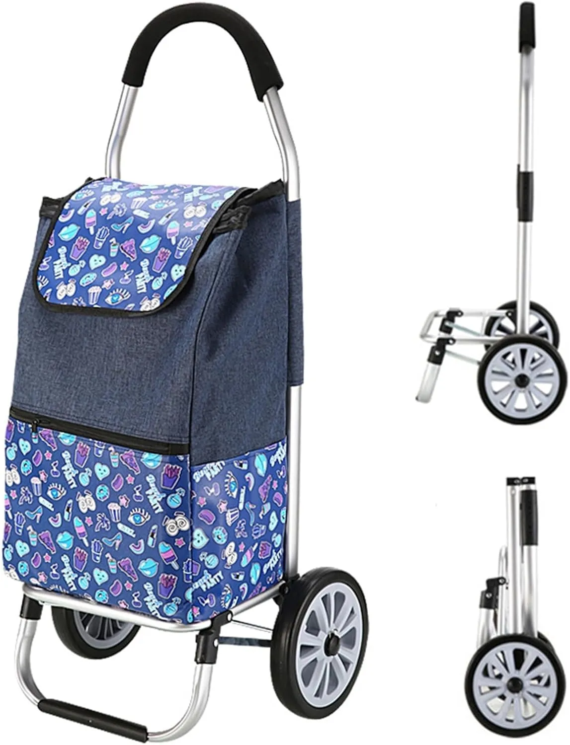 Wheeled Shopping Trolley Cart, Foldable Extended Handle Stair Climbing Wheels Removable Waterproof Bag for Shopping for The Elderly(Dark Blue)
