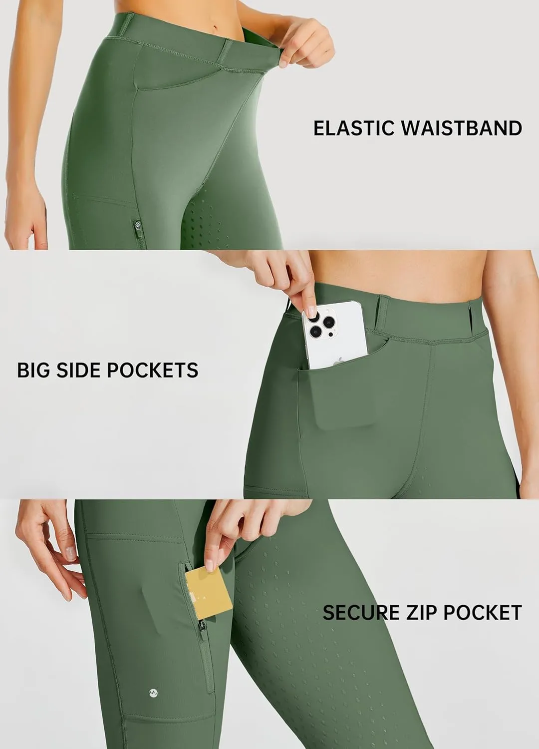 Willit Women's Horse Riding Pants Full Seat Silicone Equestrian Breeches Horseback Schooling Tights Zipper Pockets