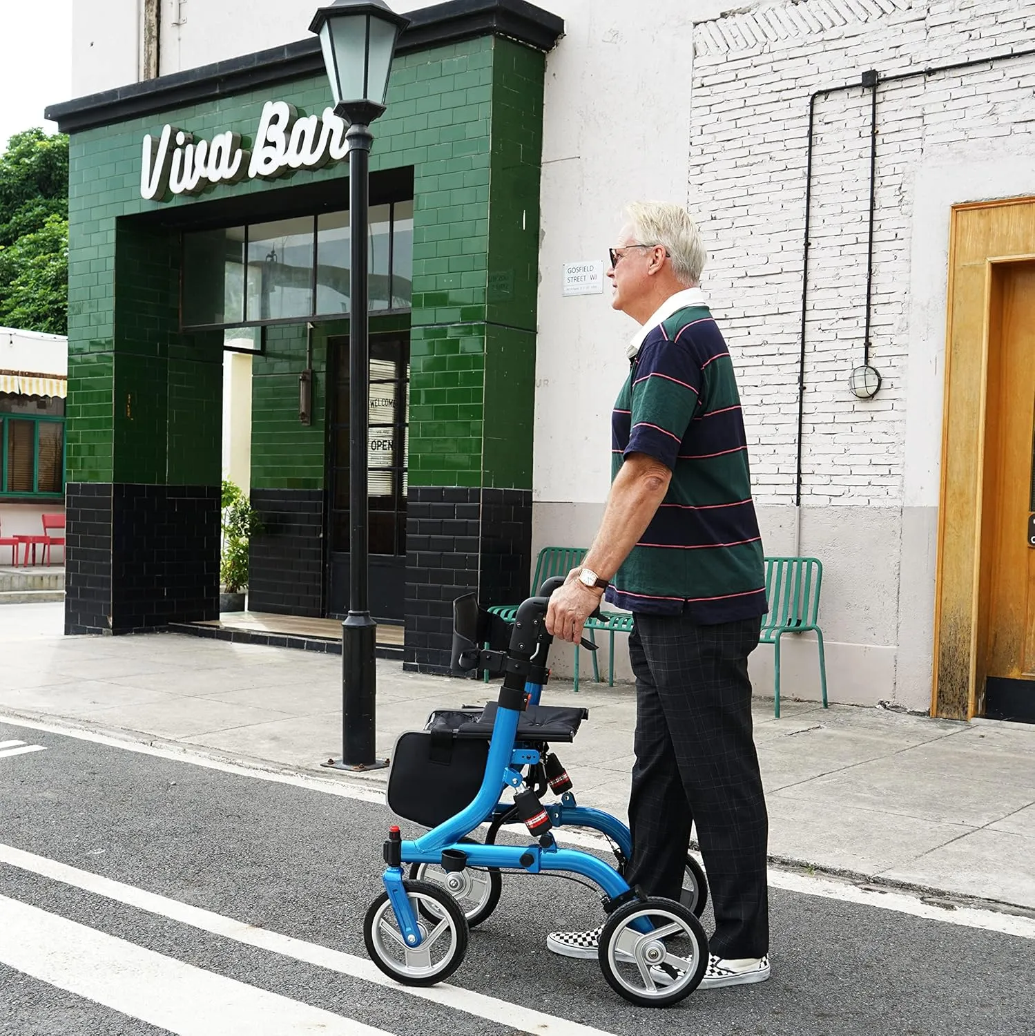Winlove Rollator Walkers for Seniors-Folding Rollator with Seat and 10-inch All Terrain Wheels-Medical Rolling Walker Aluminium Frame with Suspension Spring and Thick Seat-Lightweight,Blue