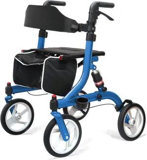 Winlove Rollator Walkers for Seniors-Folding Rollator with Seat and 10-inch All Terrain Wheels-Medical Rolling Walker Aluminium Frame with Suspension Spring and Thick Seat-Lightweight,Blue