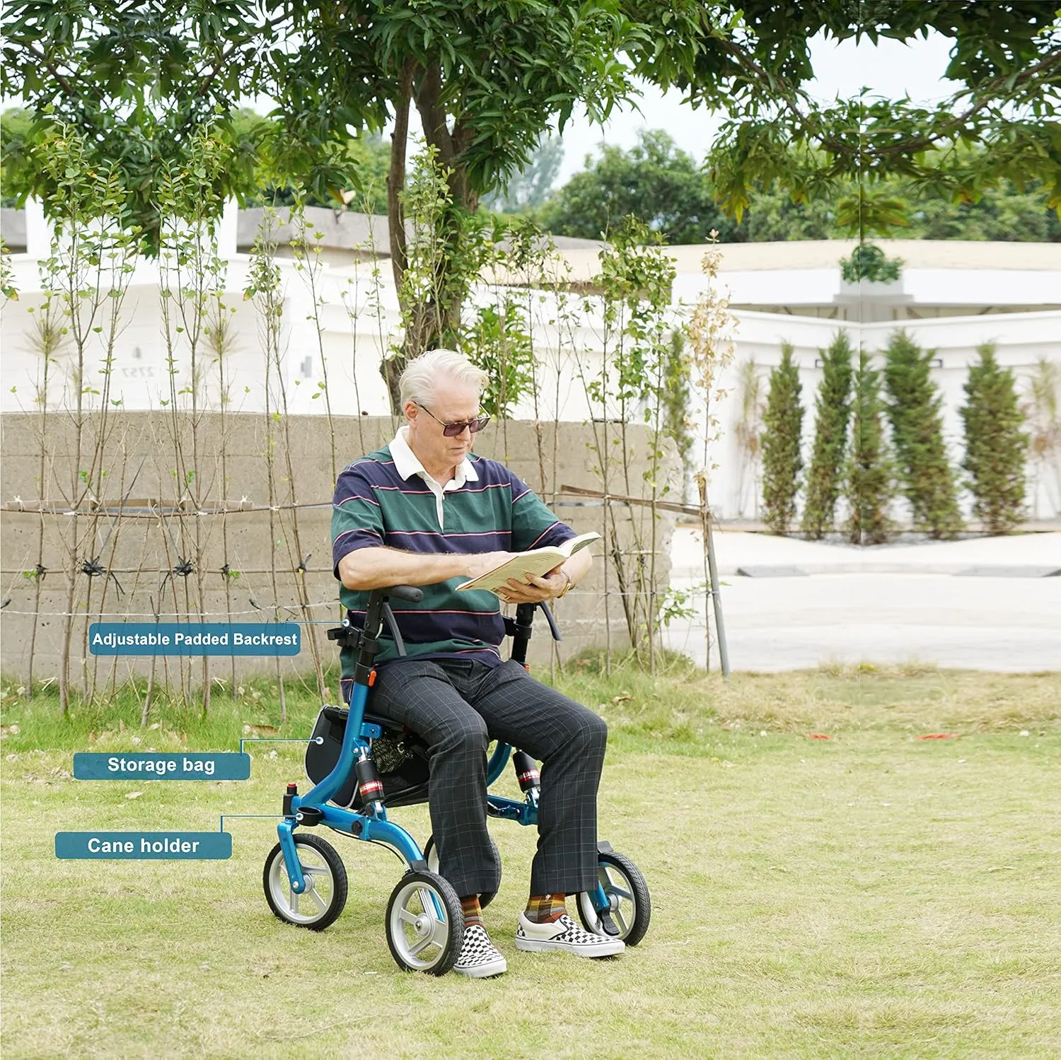 Winlove Rollator Walkers for Seniors-Folding Rollator with Seat and 10-inch All Terrain Wheels-Medical Rolling Walker Aluminium Frame with Suspension Spring and Thick Seat-Lightweight,Blue