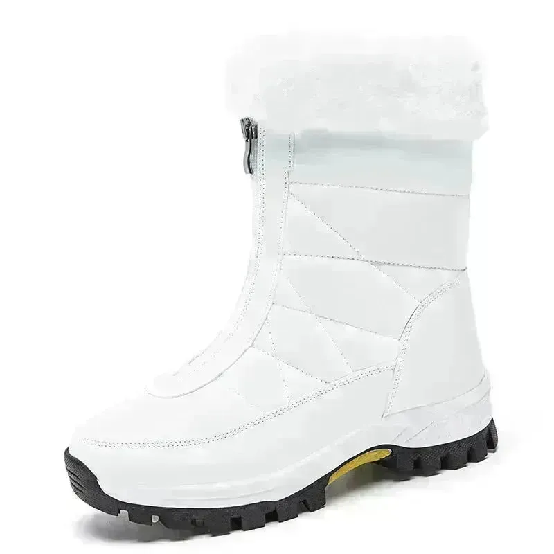 Winter Waterproof Snow Boots Women's Mid-calf Front Zipper