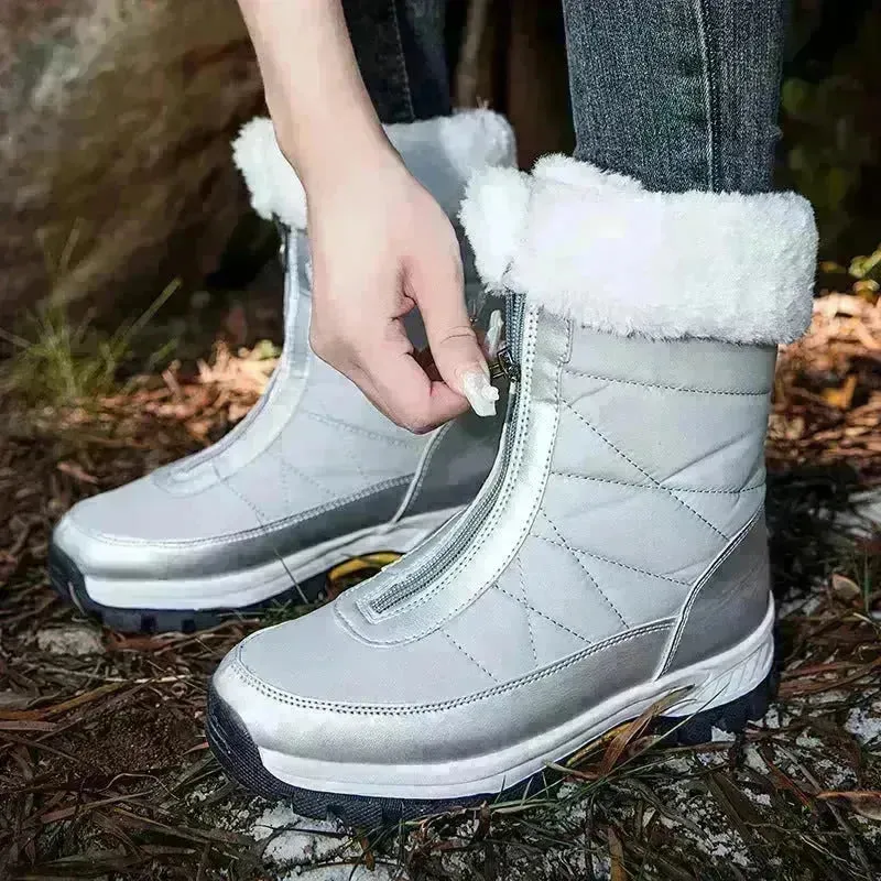 Winter Waterproof Snow Boots Women's Mid-calf Front Zipper