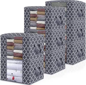 WISELIFE Storage Bags, Large Blanket Clothes Organization and Storage Containers for Bedding, Comforters, Foldable Organizer with Reinforced Handle, Clear Window,Sturdy Zippers,(Grey, 8 x 100L)