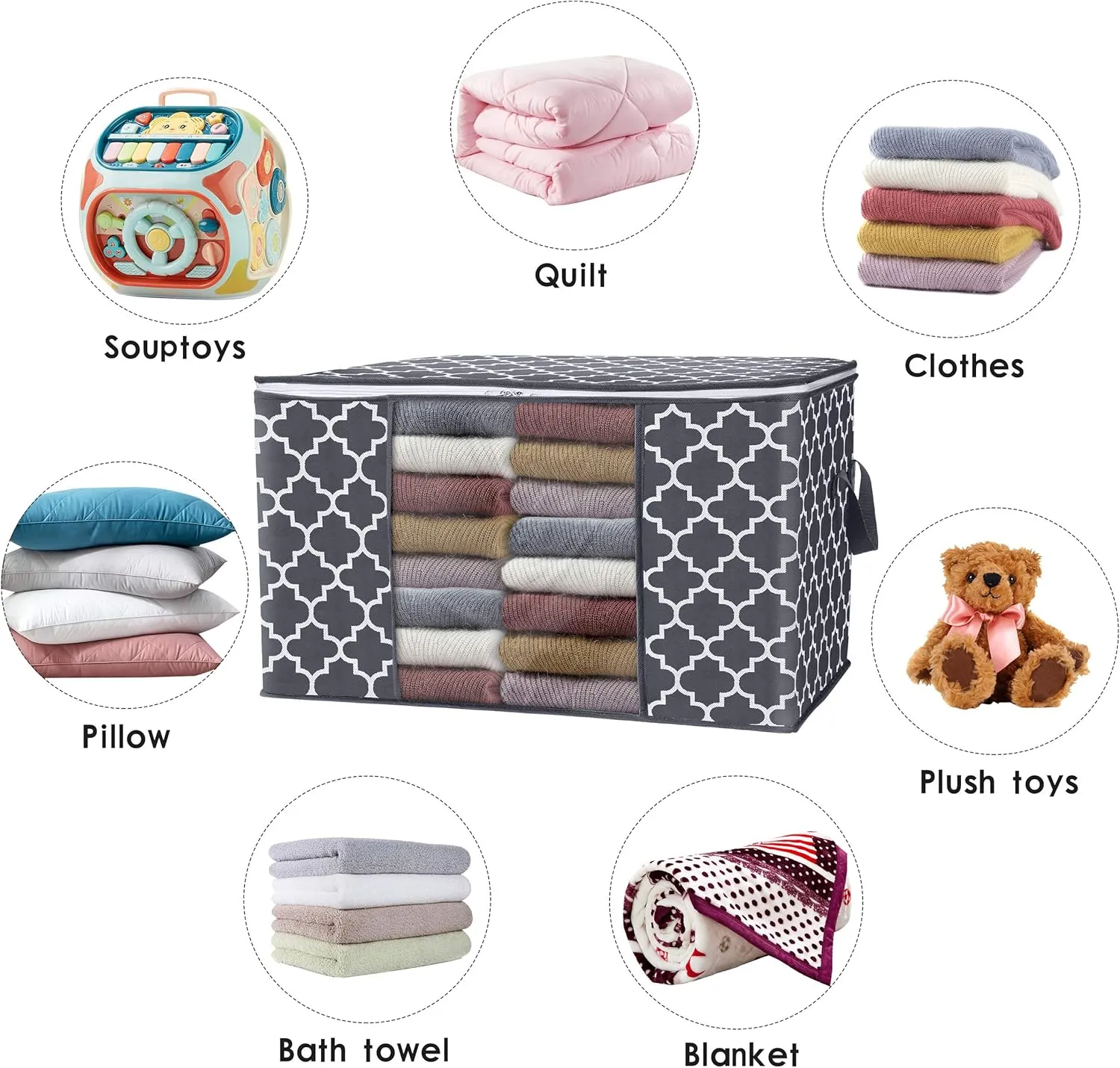 WISELIFE Storage Bags, Large Blanket Clothes Organization and Storage Containers for Bedding, Comforters, Foldable Organizer with Reinforced Handle, Clear Window,Sturdy Zippers,(Grey, 8 x 100L)