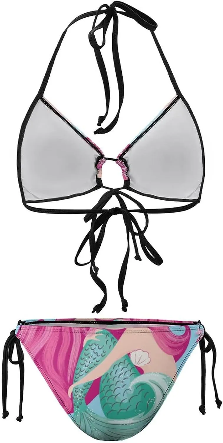 Women 2 PCS Halter Bikini Padded Swimwear Tie Side Triangle Bathing Suit