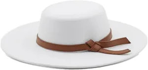 Women Men Flat Top Hat 10Cm Wide Brim Fedora Hats Boater Hat Party Wedding Church Formal Hats