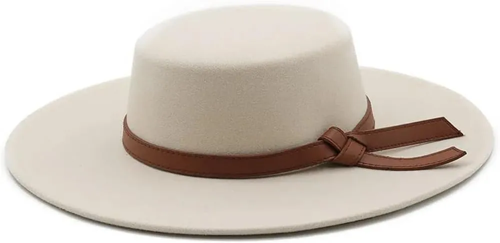 Women Men Flat Top Hat 10Cm Wide Brim Fedora Hats Boater Hat Party Wedding Church Formal Hats