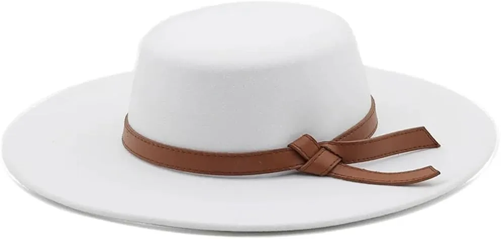 Women Men Flat Top Hat 10Cm Wide Brim Fedora Hats Boater Hat Party Wedding Church Formal Hats
