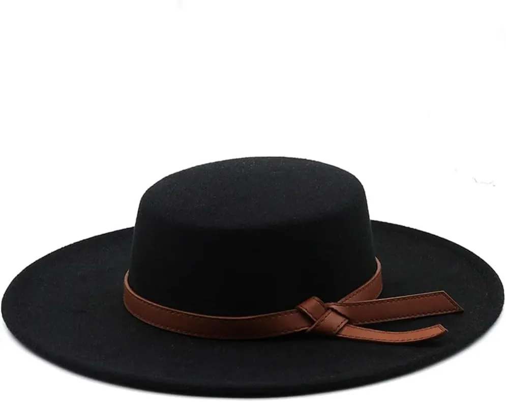 Women Men Flat Top Hat 10Cm Wide Brim Fedora Hats Boater Hat Party Wedding Church Formal Hats