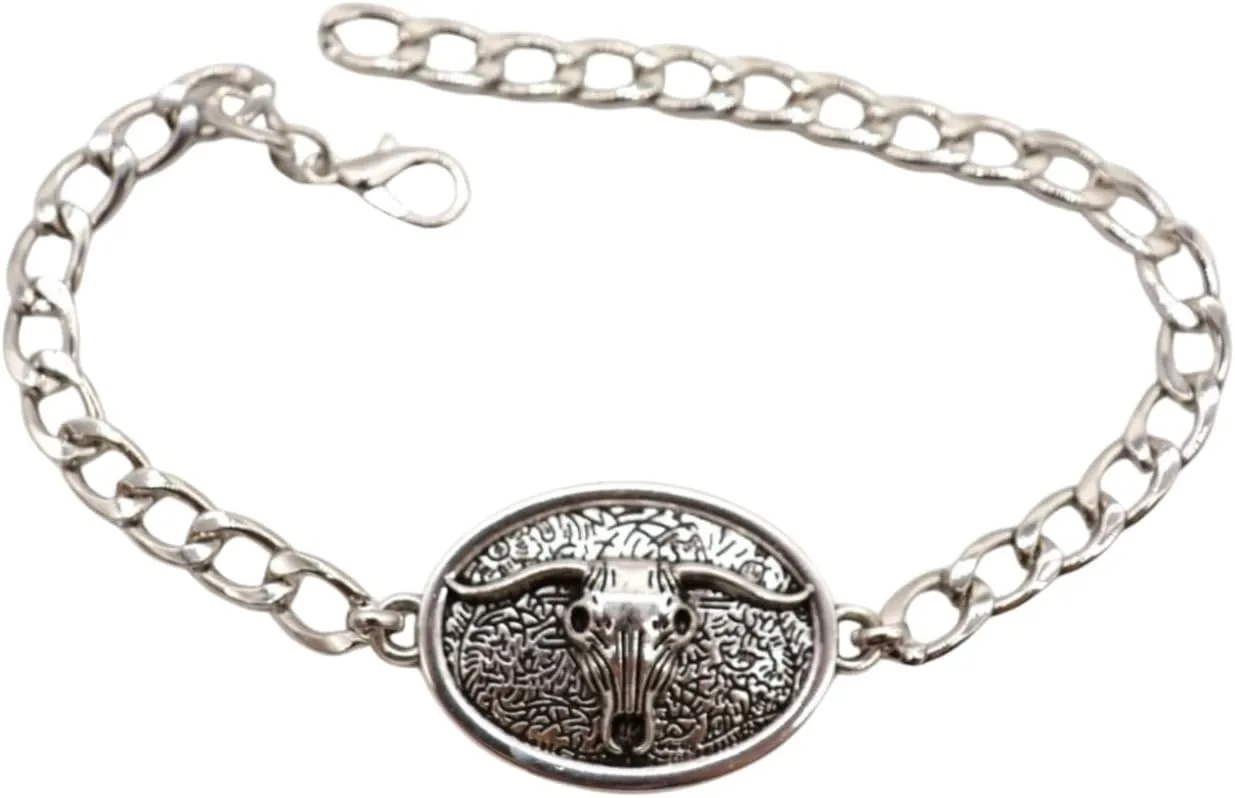 Women Western Fashion Boot Chain Bracelet Silver Metal Chain Heel Shoe Anklet Texas Bull Charm z294