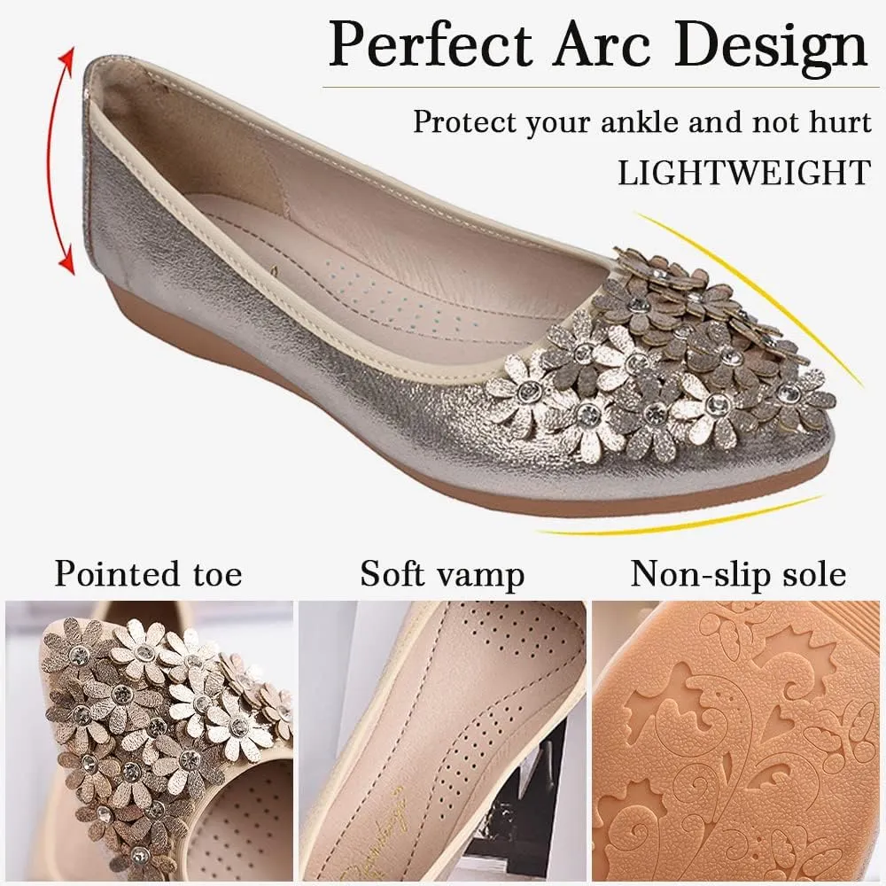 Women's Ballet Flats Foldable Casual Sparkly Rhinestone Wedding Ballerina Shoes Comfort Slip on Walking Flat Shoes