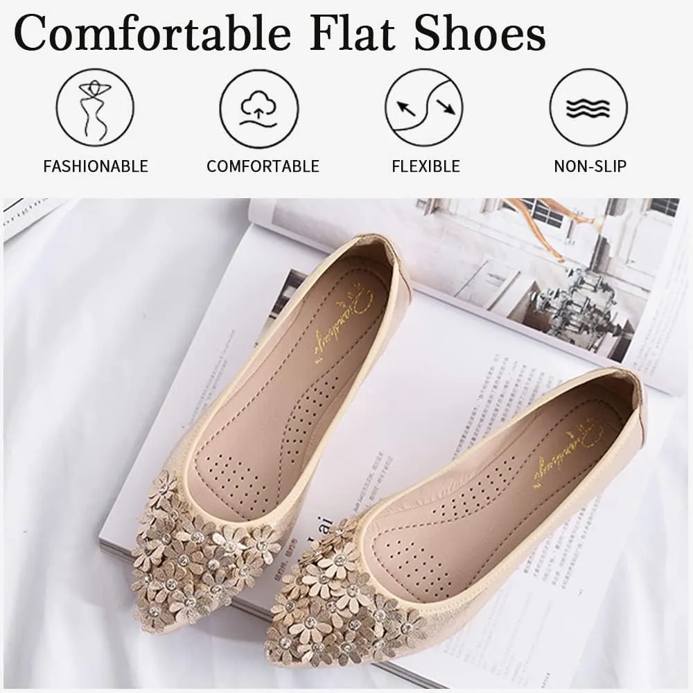 Women's Ballet Flats Foldable Casual Sparkly Rhinestone Wedding Ballerina Shoes Comfort Slip on Walking Flat Shoes