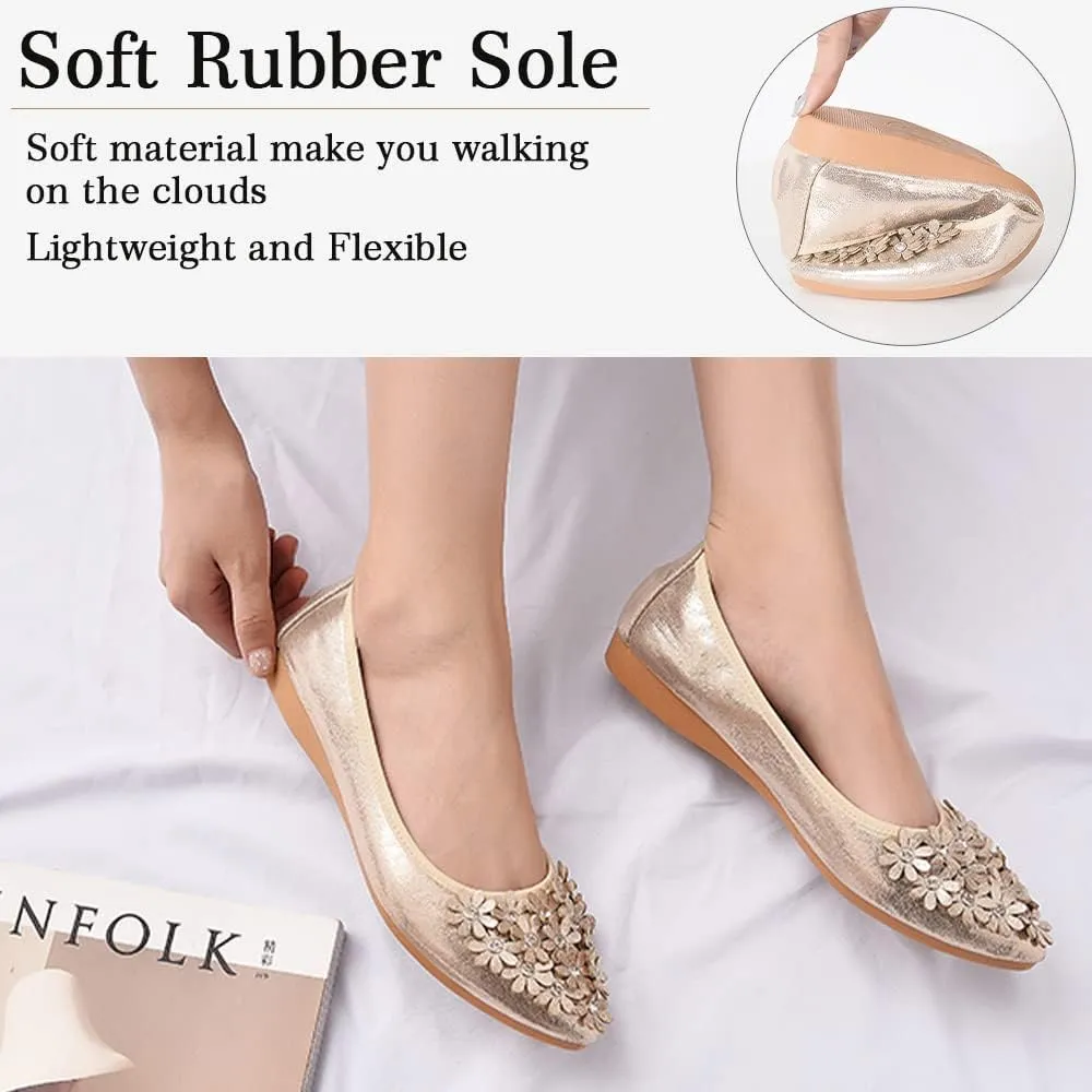 Women's Ballet Flats Foldable Casual Sparkly Rhinestone Wedding Ballerina Shoes Comfort Slip on Walking Flat Shoes