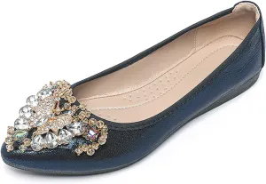 Women's Ballet Flats Rhinestones Wedding Ballerina Shoes Foldable Sparkly Comfort Slip on Flat Shoes