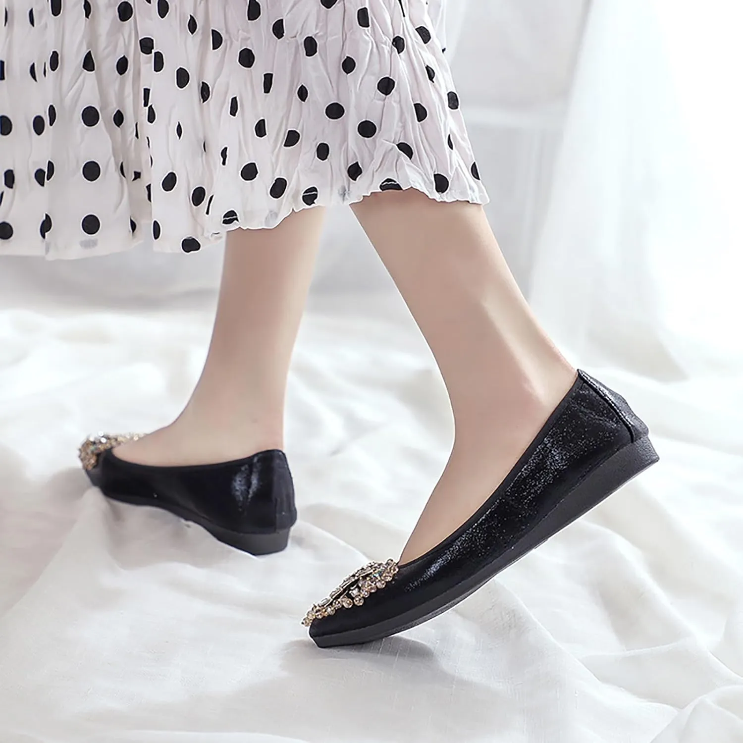 Women's Ballet Flats Rhinestones Wedding Ballerina Shoes Foldable Sparkly Comfort Slip on Flat Shoes