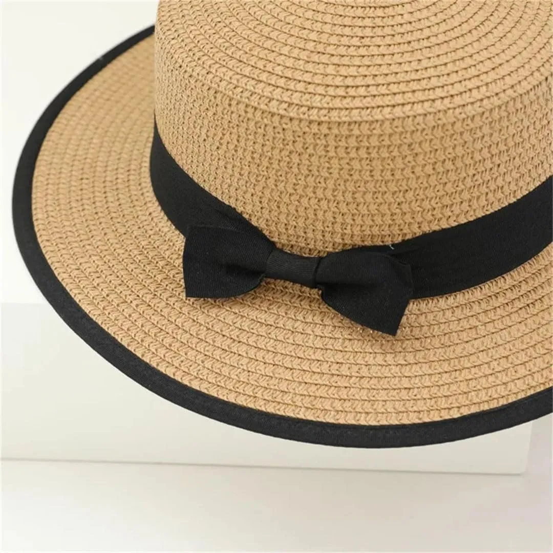 Women's Casual Straw Hat and Shoulder Bag Set Flat Top Wide Brim Summer Beach Accessories