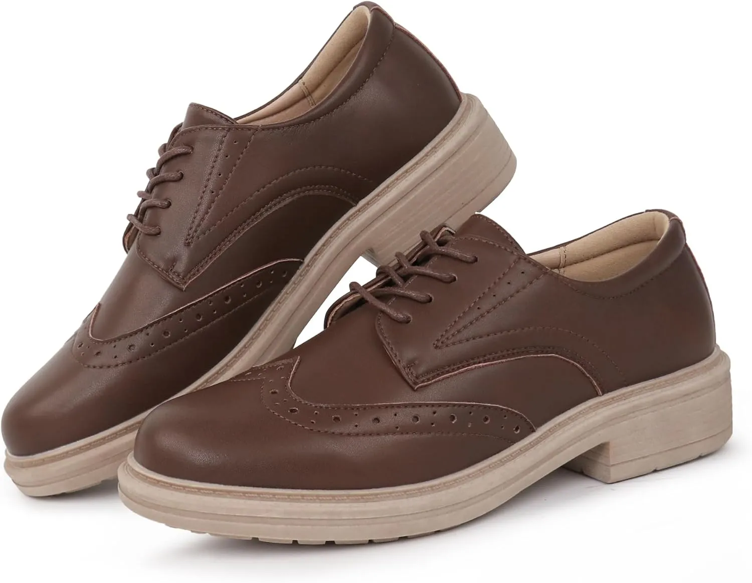 Women's Classic Oxford Flat Lace Up Business Formal Retro Wingtip Brogue Dress Shoes