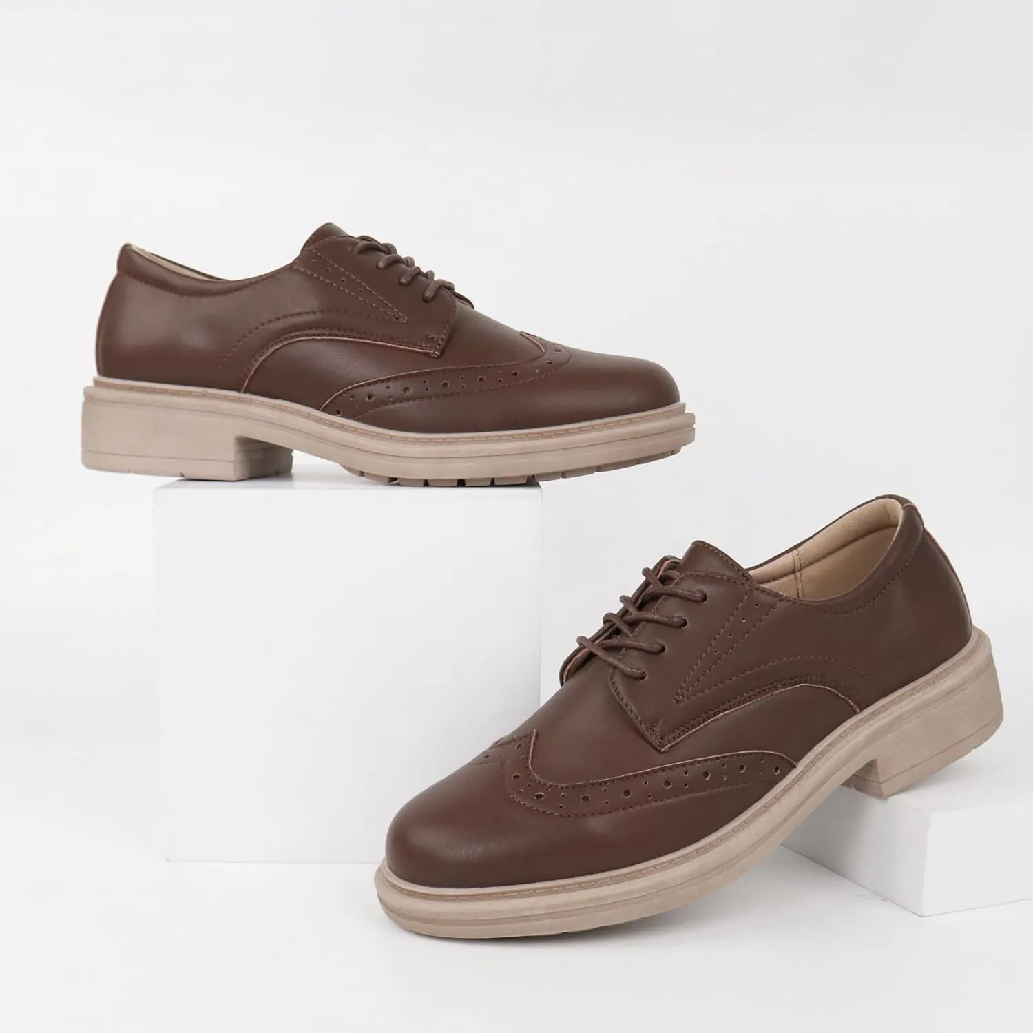 Women's Classic Oxford Flat Lace Up Business Formal Retro Wingtip Brogue Dress Shoes