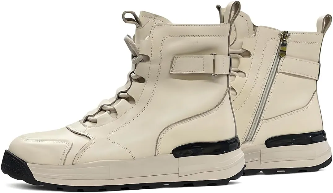 Women's Cowhide Leather Winter Mid Lace-Up Boot Waterproof Platform Anti-Slip Combat Boot Warm Fur Lined Boot Snow Ankle Booties with Padded Collar