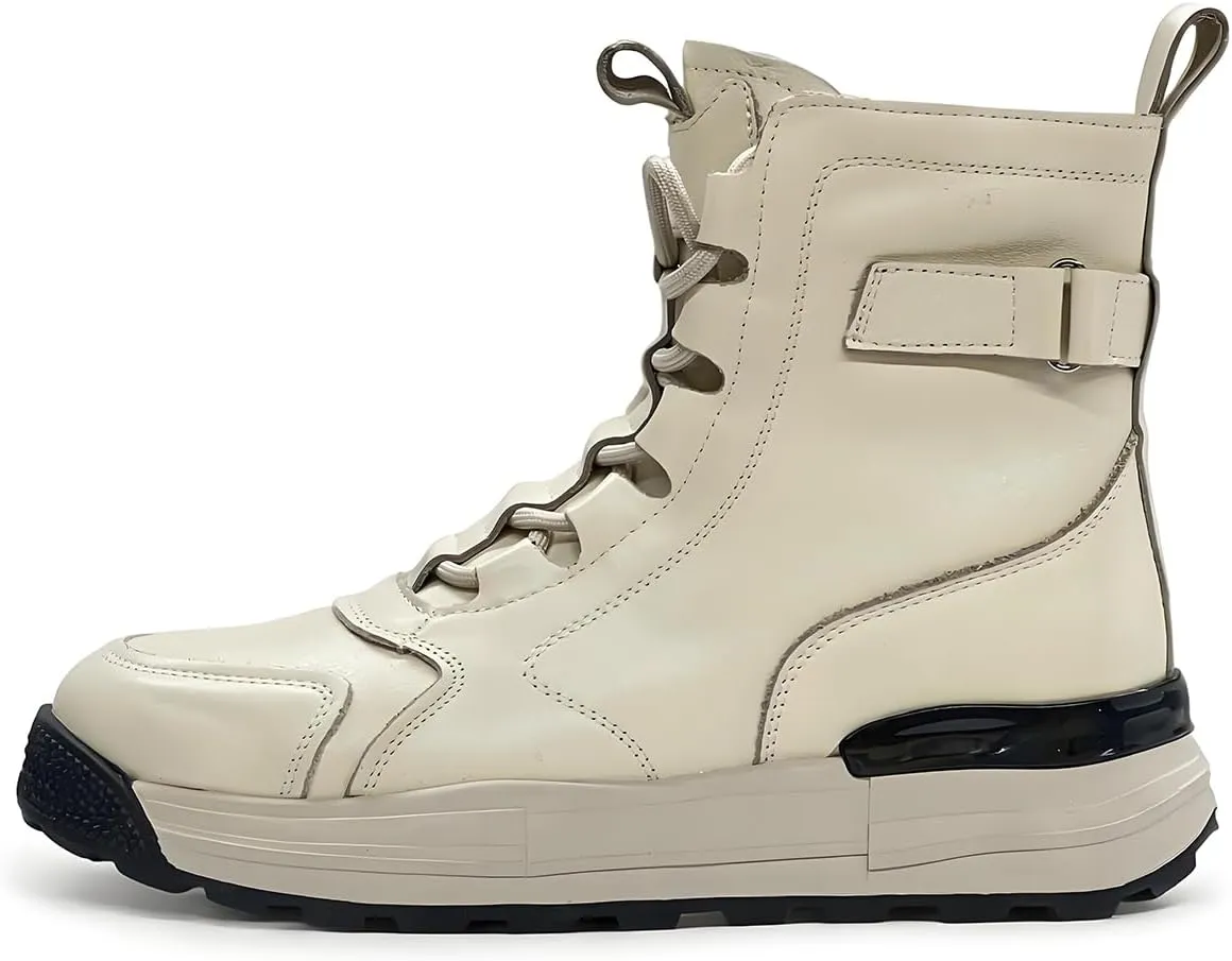 Women's Cowhide Leather Winter Mid Lace-Up Boot Waterproof Platform Anti-Slip Combat Boot Warm Fur Lined Boot Snow Ankle Booties with Padded Collar