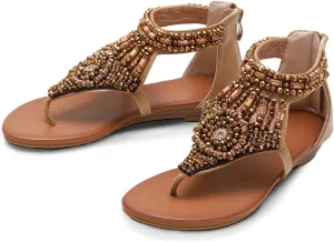 Women's Flat Sandals Womens Sandals Bohemian Dressy Casual Summer Flats Shoes Open Toe Zipper Beach Sandal