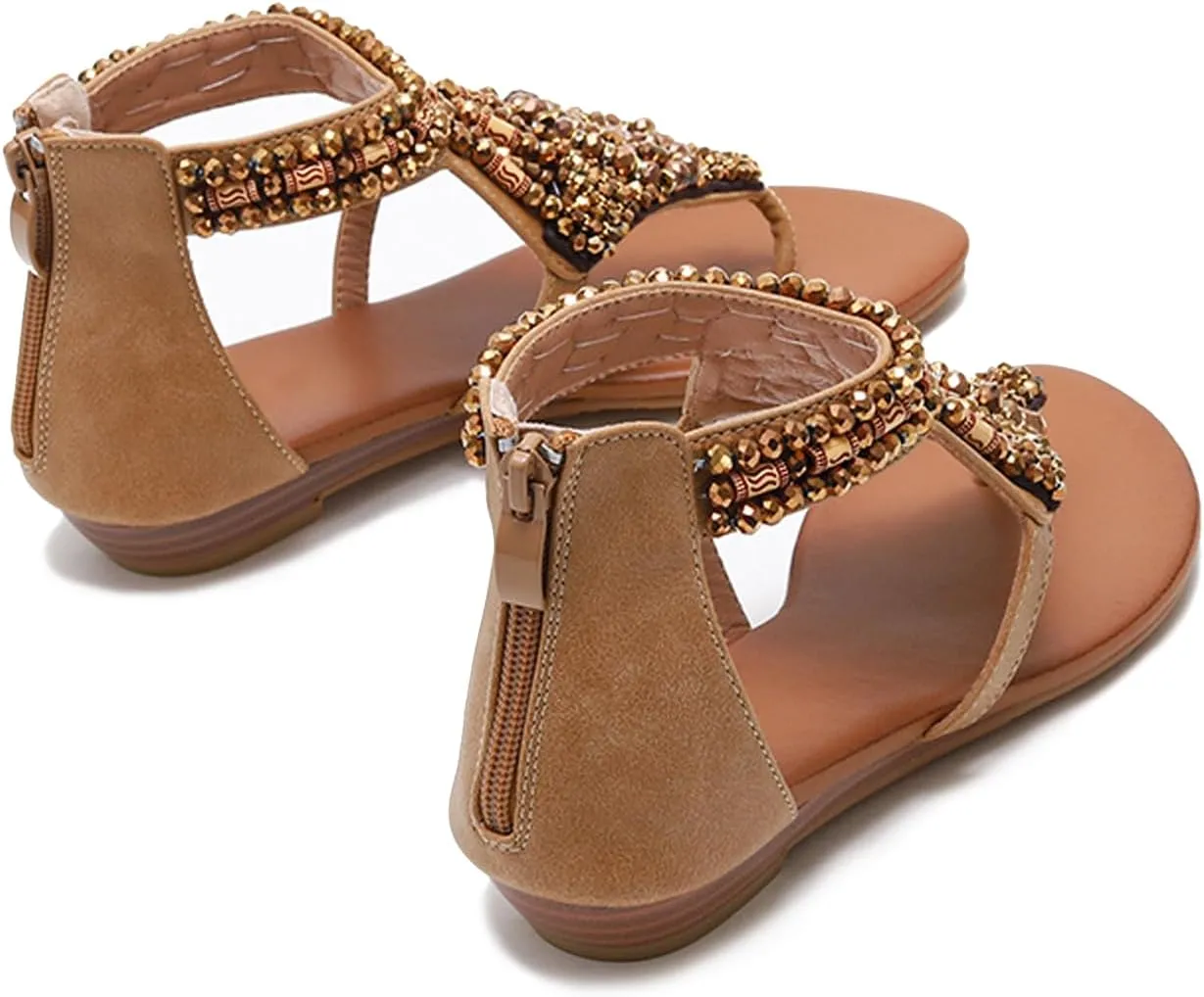 Women's Flat Sandals Womens Sandals Bohemian Dressy Casual Summer Flats Shoes Open Toe Zipper Beach Sandal