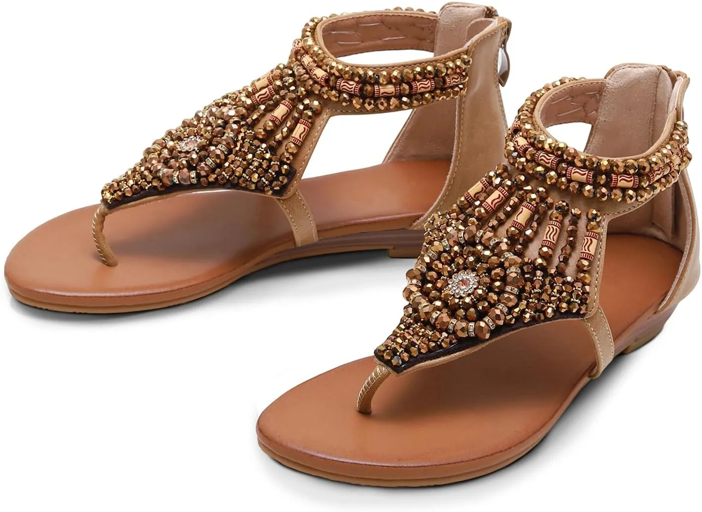 Women's Flat Sandals Womens Sandals Bohemian Dressy Casual Summer Flats Shoes Open Toe Zipper Beach Sandal