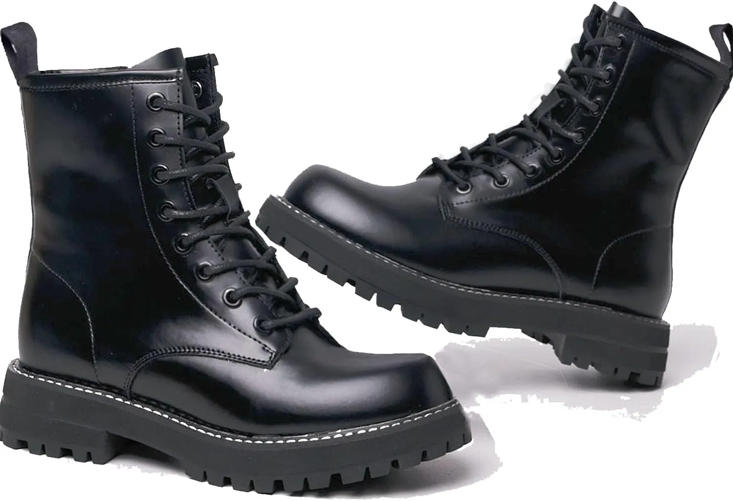 Women's genuine leather Combat Boots Low Heel Lace Up Ankle Booties With Side Zipper