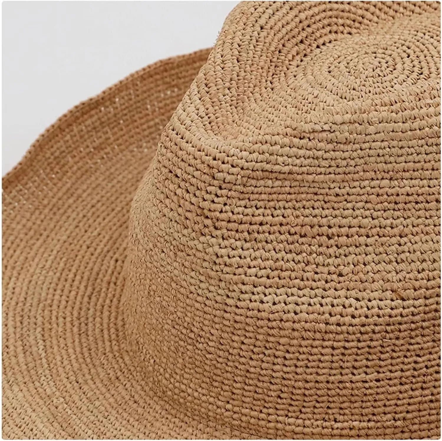 Womens Hand-Woven Crochet Raffia Sun Hat Summer Western Cowboy with Curled Brim Beach Sun Straw Hats